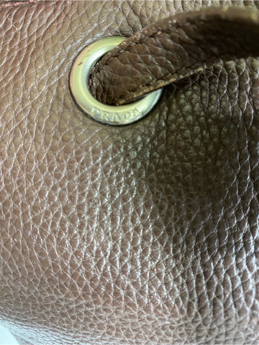 Prada Brown Pebbled Leather Drawstring Backpack - Picture 5 of 13